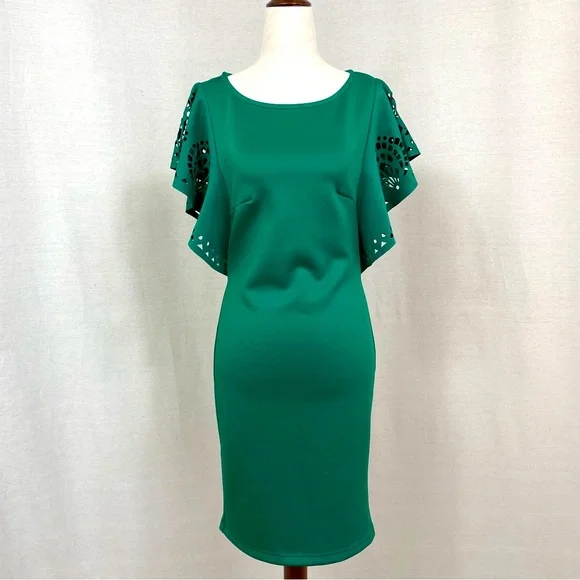 Dresses | Green Butterfly Sleeve Dress | Poshmark